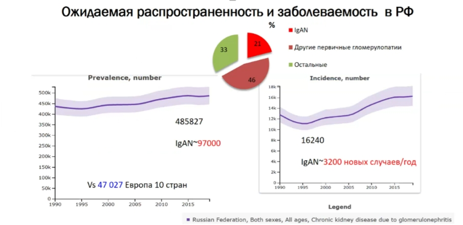 Рисунок 1. Ожидаемая распространенность IgA-нефропатии и заболеваемость в РФ.